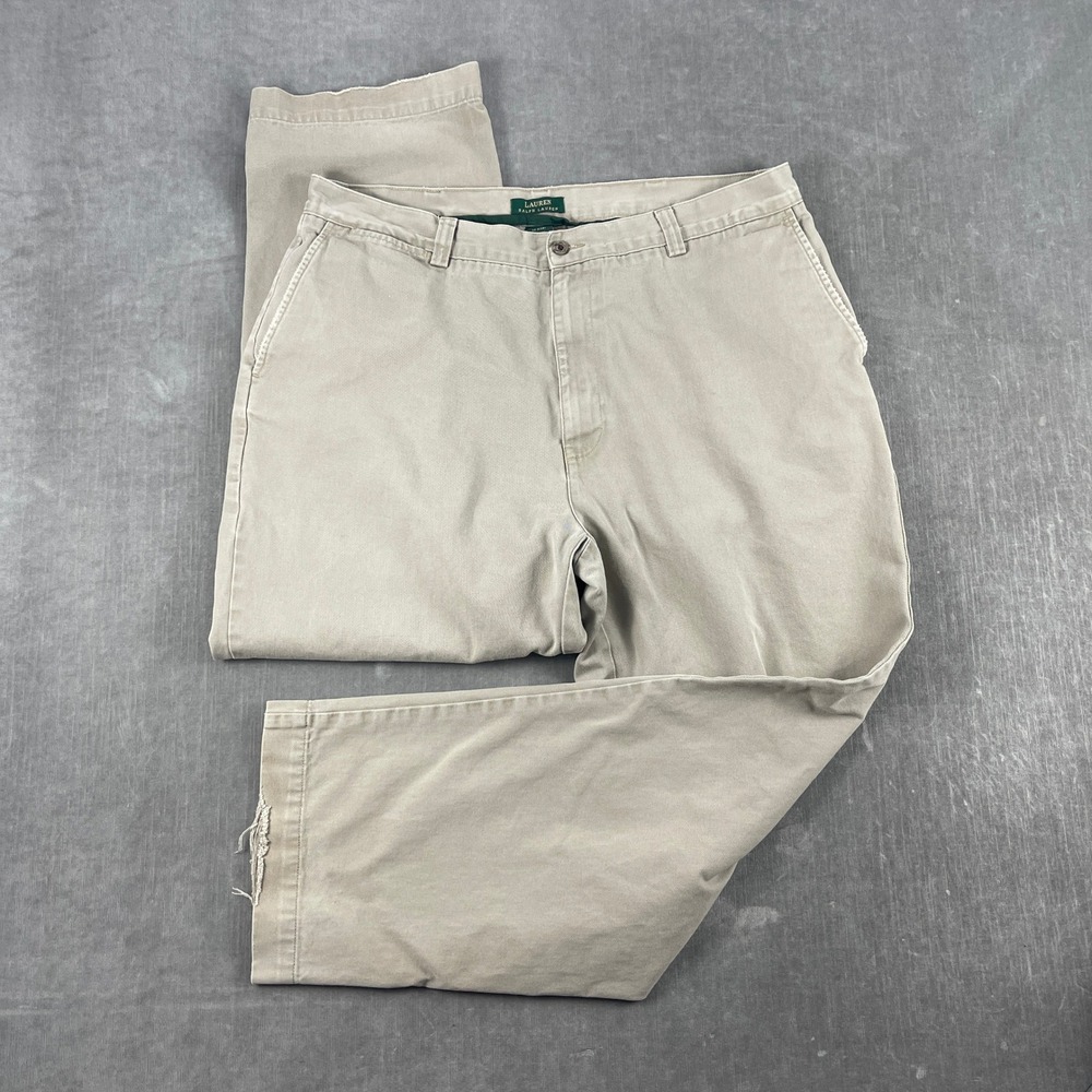 Lauren Ralph Lauren Mens 38x30 Khaki Cotton Twill Chino Pants Frayed Hem